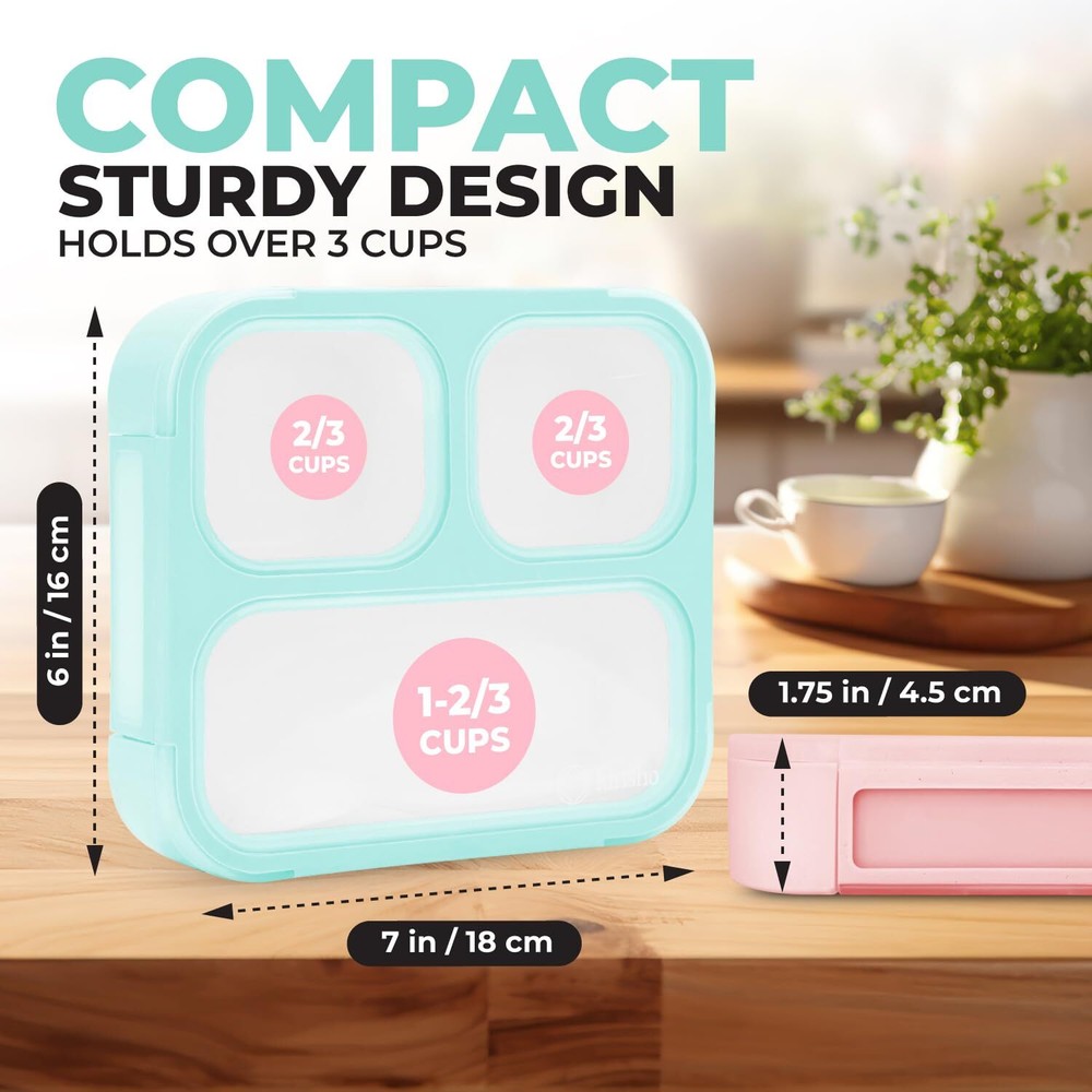 Medium Bento Box For Kids Lunchbox For Boys Or Girls Leakproof 3 Compartment Con