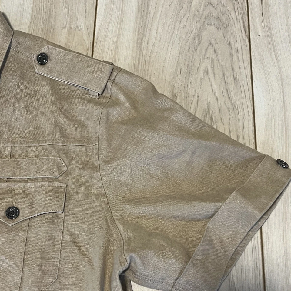 Camisa CAVI Manga Corta 100% Lino Beige Hombre Talla L Grande Foto 4 de 4