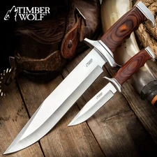 Timber Wolf Knife Set and Belt Sheath - Bowie and Fixed Blade Knives | 2 piece