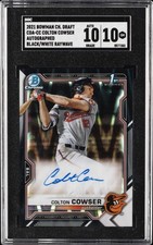 2021 BOWMAN CH. DRAFT BLACK/WHITE RAYWAVE COLTON COWSER SGC 10 GM