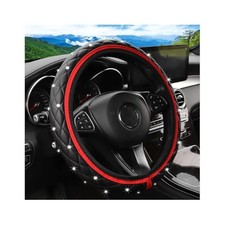 Bling Car Steering Wheel Cover, Non-Slip Elastic Stretch Leather Auto Red