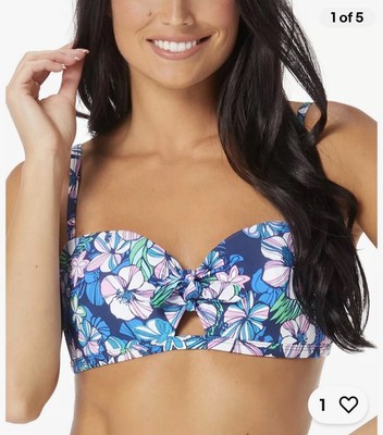 Sundazed Beka Floral-Print Bow Bikini Top, Azure, 36D, $34.99 NWT