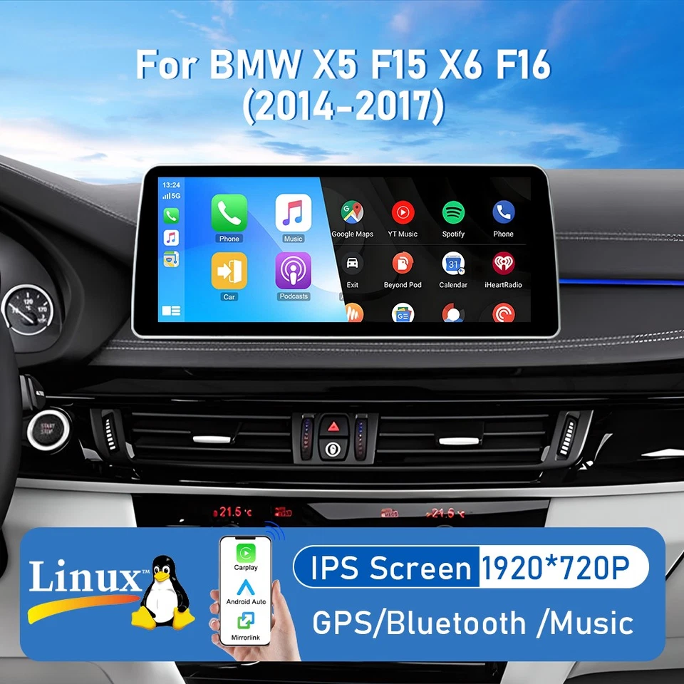 12,3" Linux Autoradio Apple CarPlay Für BMW X5 F15 X6 F16 NBT Bluetooth USB SWC - Bild 1 von 4