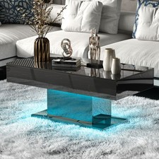 High Gloss Coffee Table 16 Color LED Lights Living Room Furniture Black Table