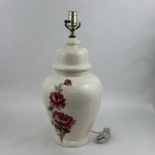 White Porcelain Table Lamp With Pink Roses 21" No Shade