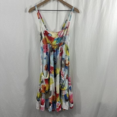 Jams World Just For Fun Marsala Artsy Hawaiian Ruffle Pockets Dress Womens L