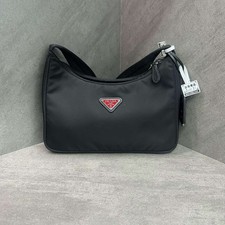 Prada Re‑Edition 2005 Black Nylon Hobo Shoulder Bag Metal Triangle Logo