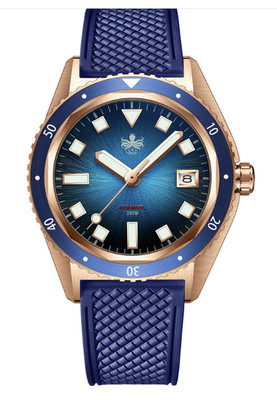 PHOIBOS Argo Bronze 200M Automatic Diver Watch PY057B Spiral Sunray Blue
