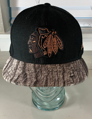 7-5/8 New Era 59Fifty Chicago Blackhawks Hat Dad Cap Tree Bark Copper Stitching