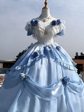 Victorian Blue Princess Evening Dresses Civil War Southern Ball Gown Lace