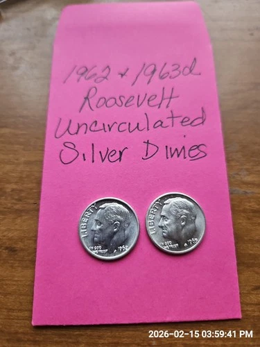 1962 And 1963d Roosevelt Uncirculated  Silver Dimes