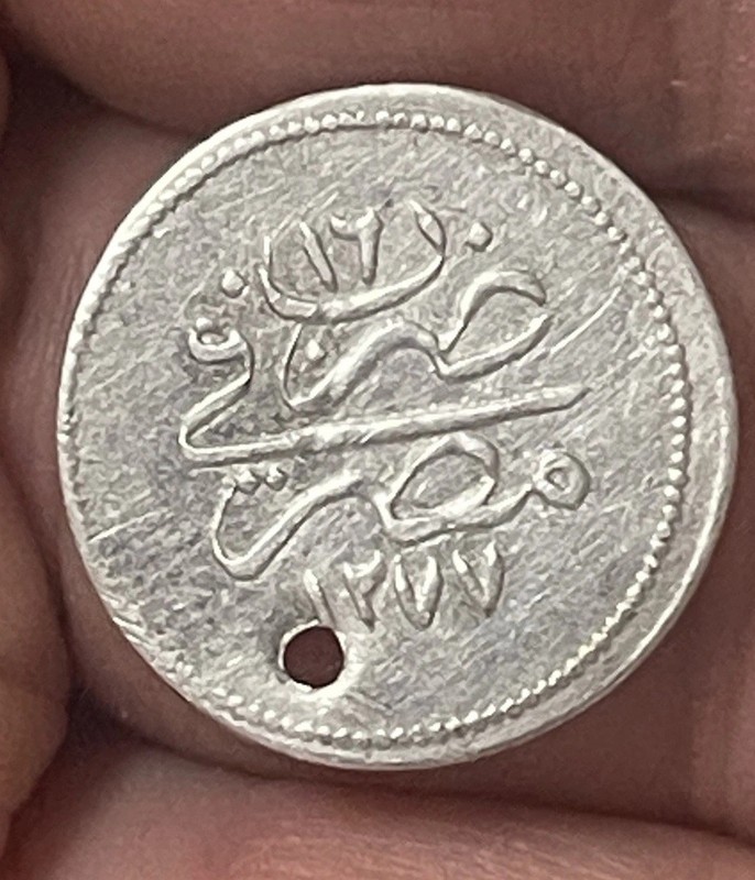 1277/16  Egypt Abdul Aziz  .90 Silver 1 Qirsh Higher Grade Holed Coin KM# 250a