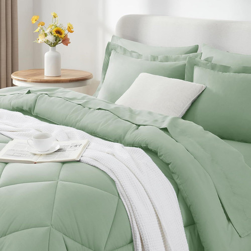 CozyLux Queen Comforter Set Sage Green Bed in a Bag Queen