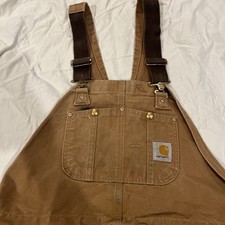 Carhartt Men's 44x30 Overall Bibs Duck Brown Double Knee Work Wear Canvas Pants