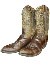 vintage Wrangler Brown Stitched Leather Western Cowboy Boots Mens Size 10 D USA