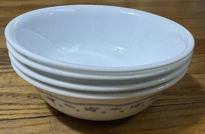4 Vintage Corelle Morning Blue Flowers 6 1/4'' Bowls Corning White Blue