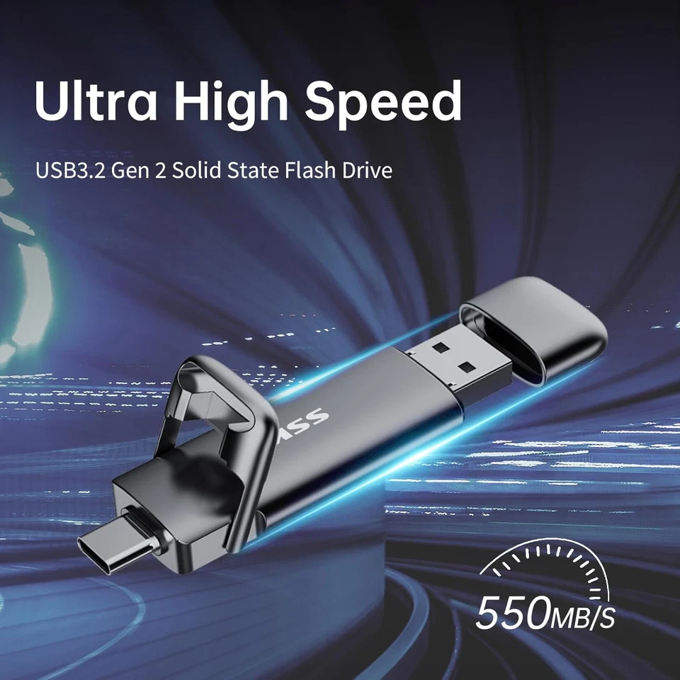 SSK 1TB USB Drive,External SSD Fast 550Mb/S 2-In-1 Dual-Drive Type C+ a USB3.2 G - Image 2 of 4