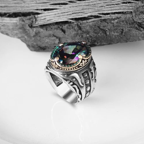 Handmade Mystic Topaz Men's Ring Solid 925 Sterling Silver