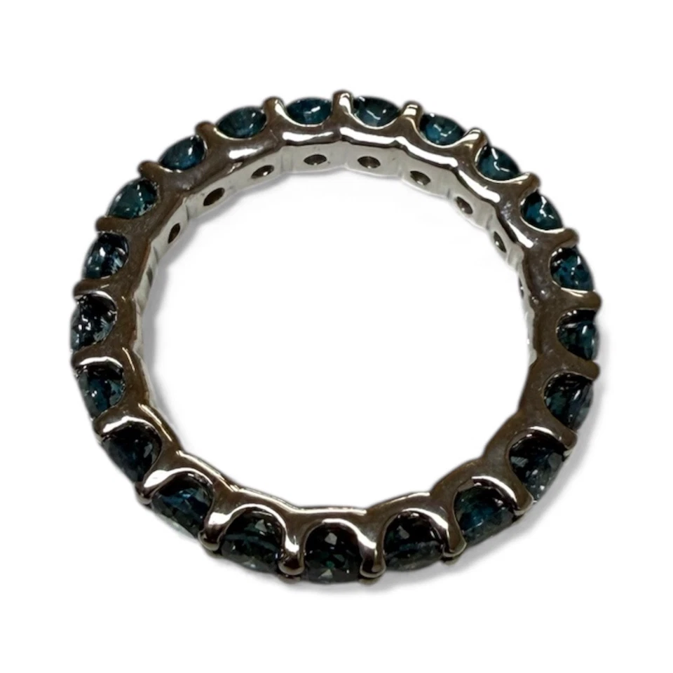 Anillo nupcial de diamantes azules redondos de eternidad en forma de U de oro blanco macizo de 14 quilates de 2 quilates Foto 2 de 3