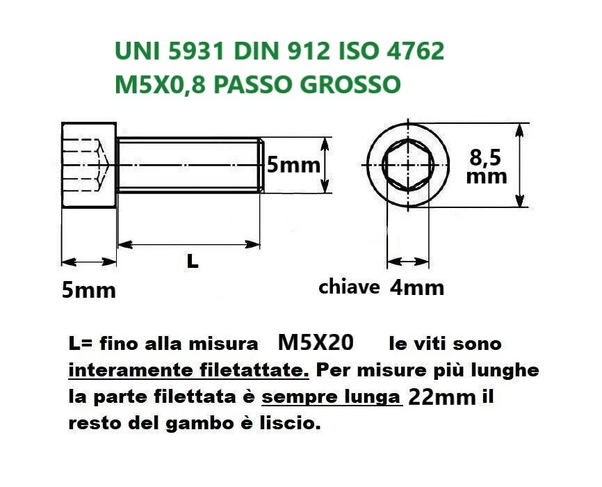 VITI M3 M4 M5 TESTA A BRUGOLA CILINDRICA CAVA ESAGONALE 8.8 ZINCATO UNI5931 912 - Immagine 4 di 4