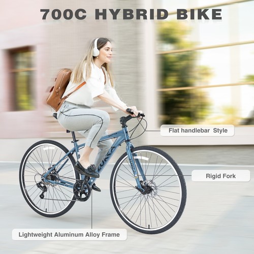700C Road Bike with Light Aluminum Alloy Frame 7 Speed Hybrid Bike ,Blue Gray - Picture 7 of 7