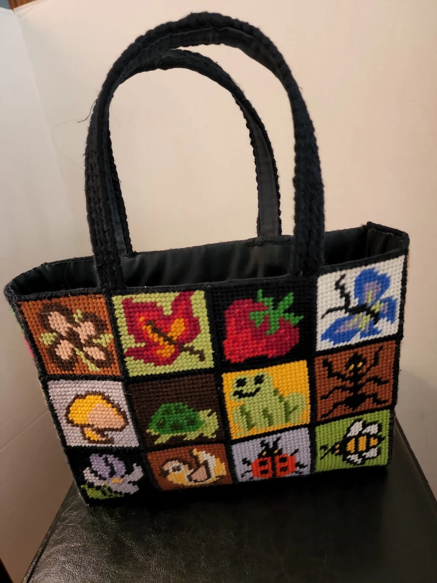 Handmade Crafted Finished Tote Bag Cross Stitch Canvas Butterfly Bird  Flowers