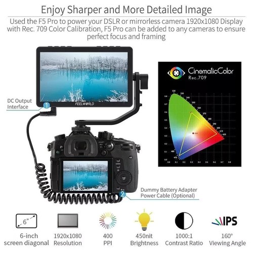FEELWORLD F5 PRO V4 6'' 3D LUT 4K HDMI DSLR Camera Field Monitor Touch - Picture 9 of 17