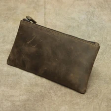 Leather Cash Long Wallet Envelope Zipper Pouch - Money Holder for Men & Women^
