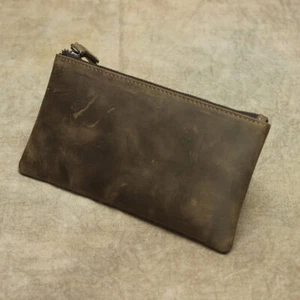 Leather Cash Long Wallet Envelope Zipper Pouch - Money Holder for Men & Women^