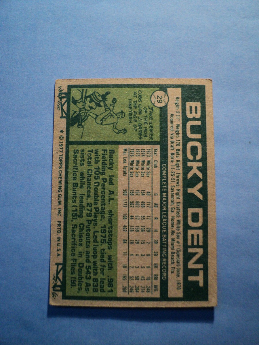 1977 Topps Bucky Dent Chicago White Sox #29 VG AUCT#7319 | eBay