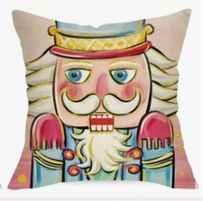 Nutcracker Soldier Christmas Linen Throw Pillow Cover 18x18 Winter Holiday Decor