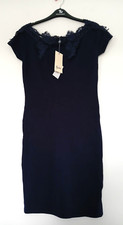 BNWT Yumi Fine Knitted Evening/Occasion Dress in Navy & Lace Design, Size Medium