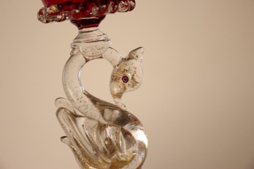 Murano Handcrafted Glass Set of 2 Italian Vintage Wine Glasses Red Swan Pair - Picture 20 of 20
