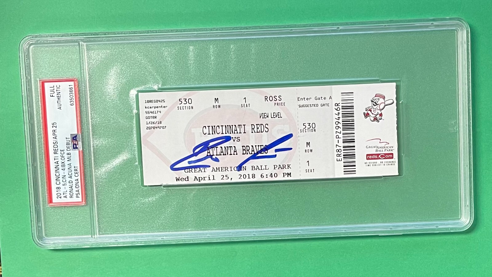 RONALD ACUNA JR. 2018 MLB DEBUT TICKET SIGNED PSA AUTHENTIC 