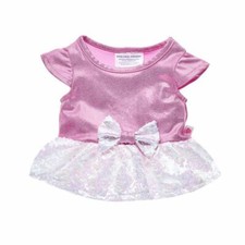 Build A Bear Pink Sequin Sparkle Dress with Sparkly Bow Toys Plush