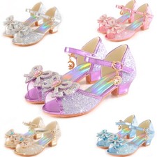 Little Girls High-Heeled Sandals Fashion Bow Sparkle Rhinestone Princess Shoes