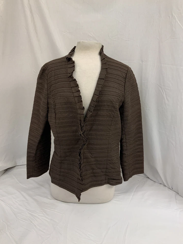 Chaqueta Blazer Lafayette 148 Talla 12 Marrón Volantes 100% Algodón Usada Una Vez YGI P1-876 Foto 2 de 4