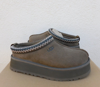 UGG TAZZ HICKORY SUEDE/ WOOL PLATFORM SLIPPERS SHOES, WOMEN US 10/ EUR 41 ~NIB