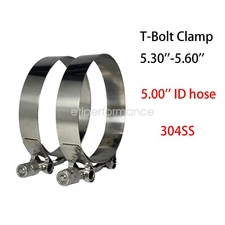 2 Pack 135mm-142mm Stainless Steel T-Bolt Clamp Turbo Intake Hose Clamps