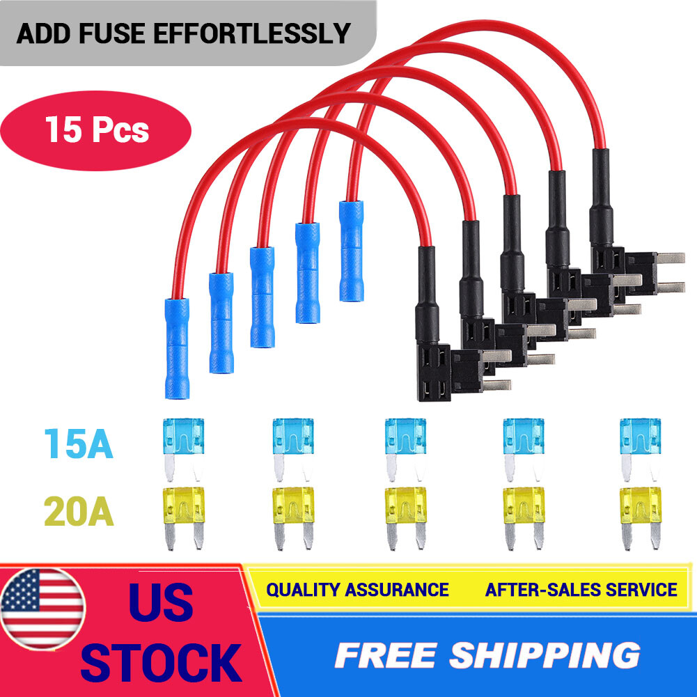 15 pcs Car Add-a-circuit Fuse TAP Adapter Set, Mini ATM APM 15 20 AMP ...