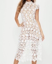 NEW MISSGUIDED Women’s White Short Sleeve Lace Midi Skater Dress sz 0