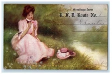 1910 Greetings from Olanta PA, He Loves Me He Loves Me Not Postcard