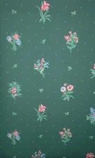 Vintage Large Pink & Blue Flowers on Dark Green Wallpaper by Sandpiper  CB508-14