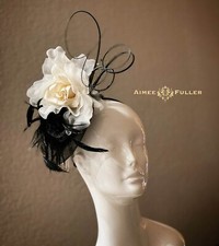 Aimee Fuller Kentucky Derby Hat Ascot Del Mar Fascinator Hat White Cream Black
