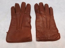 DESIGNER LADIES BROWN LEATHER WINTER GLOVES WOOL KNIT LINING SIZE 6.0