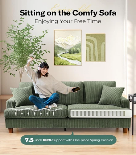 3 Sitzer Corduroy Sofa mit 2 Kissen Modern Couch Love Seat Settee Loungesofa - Bild 6 von 40