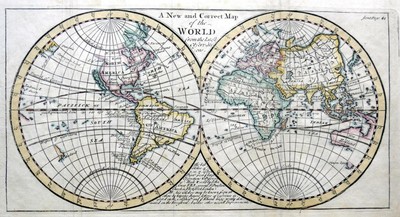WELTKARTE KALIFORNIEN ALS INSEL VON JOHN SENEX um 1744 ORIGINAL ANTIKE KARTE