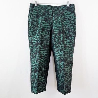 J.Crew Evergreen Jacquard Green Black Metallic Patio Pants Size 12 Formal NEW