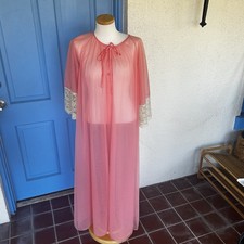 Vintage Pink Van Raalte Maxi Sheer Robe Size Medium Lace Trim