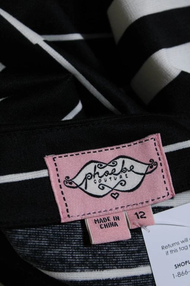 Phoebe Couture Womens Striped Print Knee Length Shift Dress Black White Size 12 - Image 4 of 4